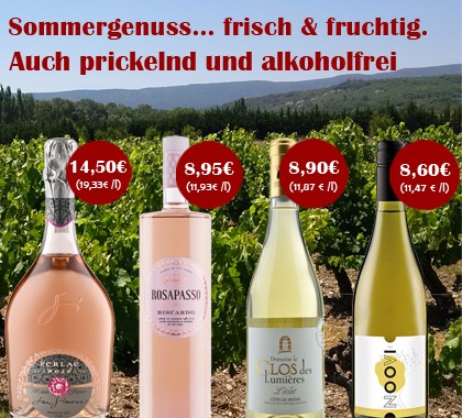 Sommergenuss... frisch und fruchtig. Auch prickelnd und alkoholfrei.